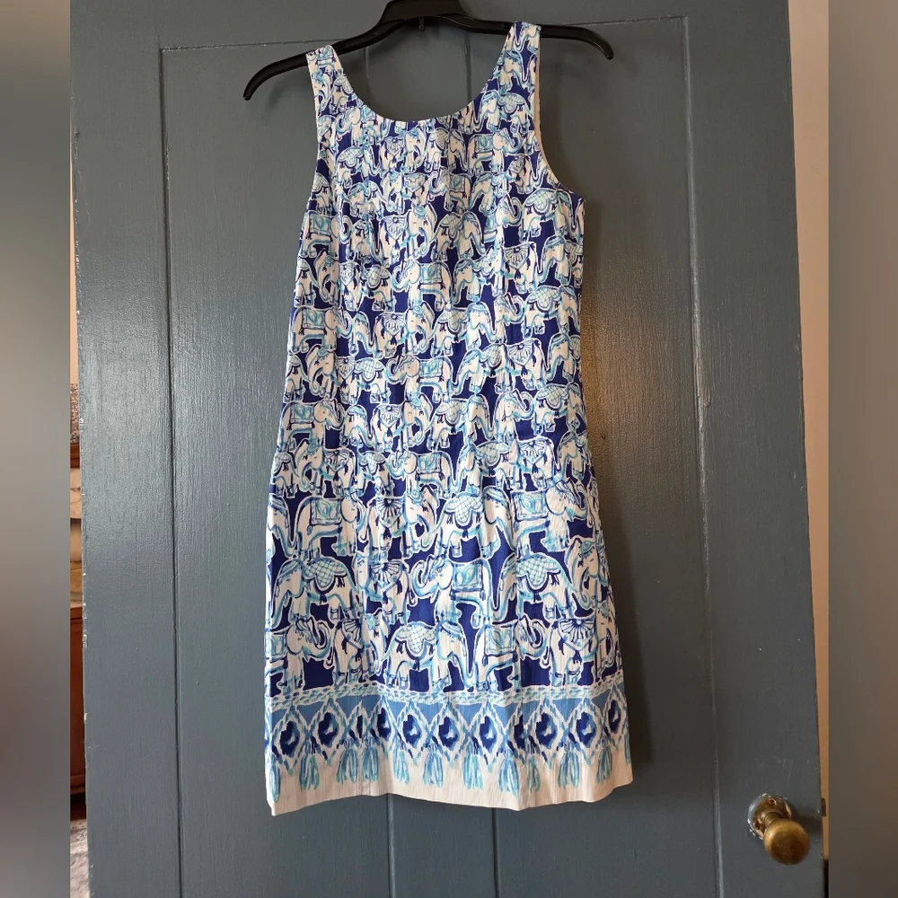 Lilly Pulitzer Cathy Shift Dress In Blue Elephant Print Size 0 - Picture 1 of 7